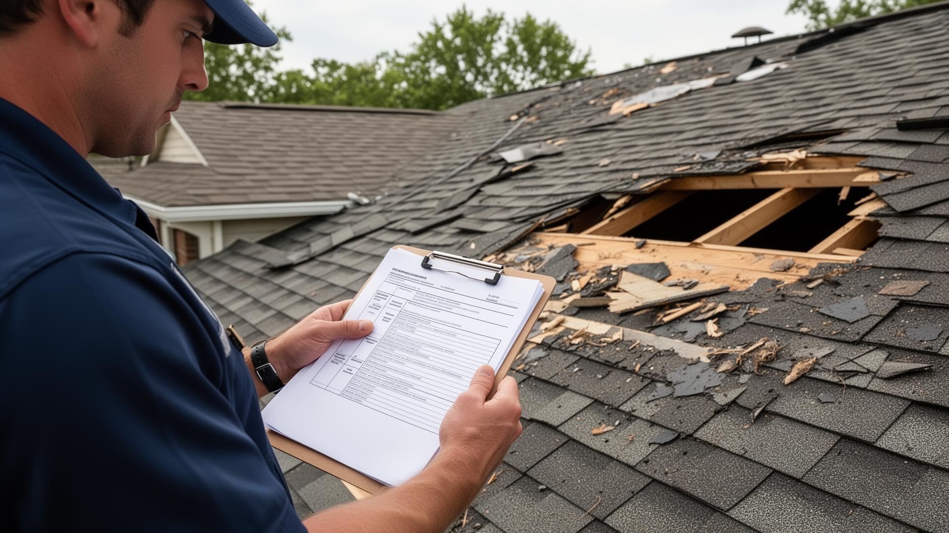 RSG Construction team member reviewing a roof inspection on a clipboard